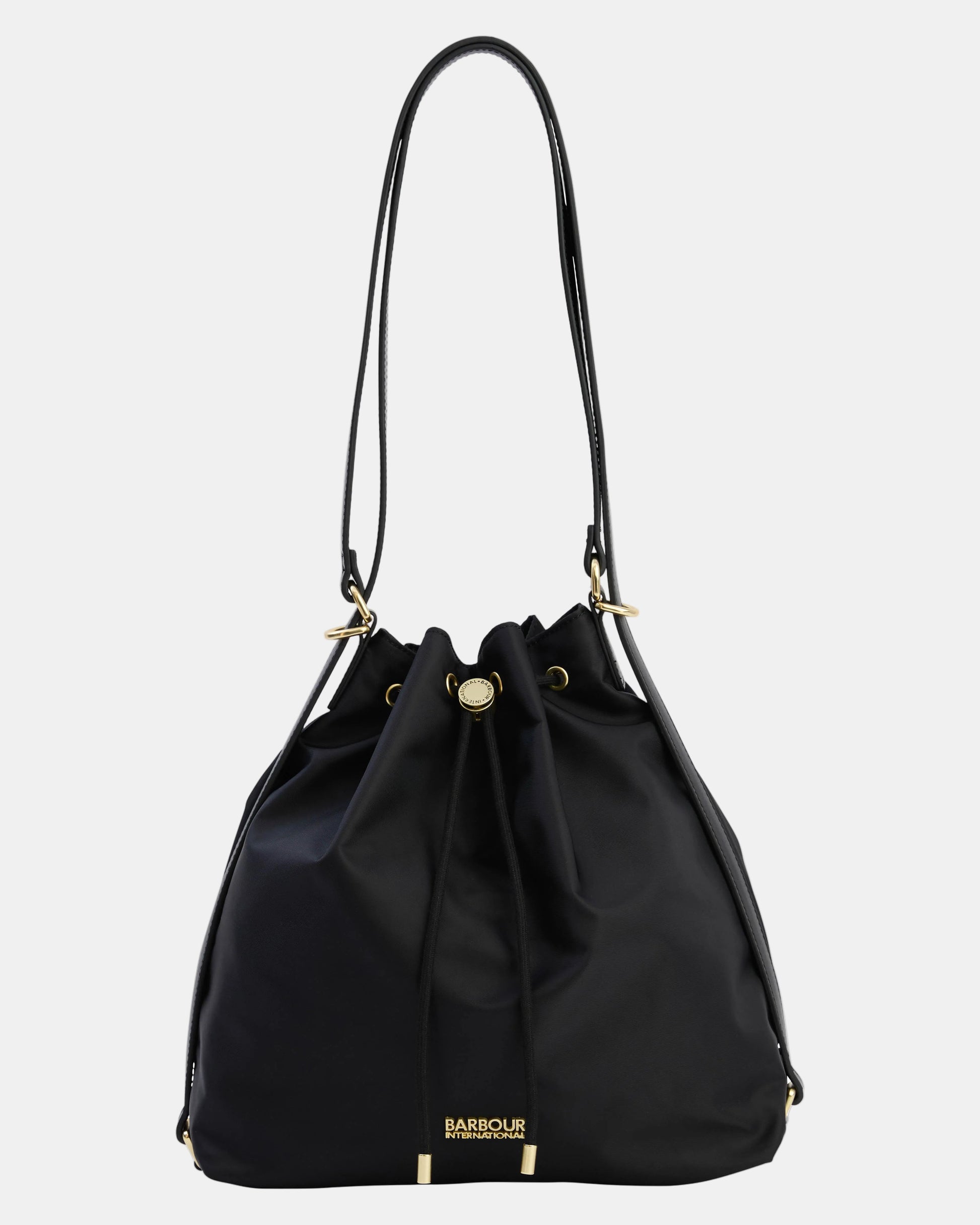 Barbour International Qualify Womens Large Drawcord Tote Bag - Black | CHO | Designer Womens Tote Bags