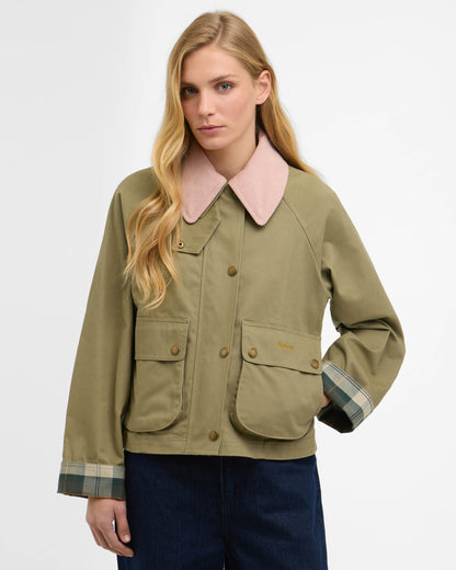 Barbour Cropped Beadnell Womens Casual Jacket - Bleached Olive/Ancient/Gardenia | CHO | Designer Womens Jackets