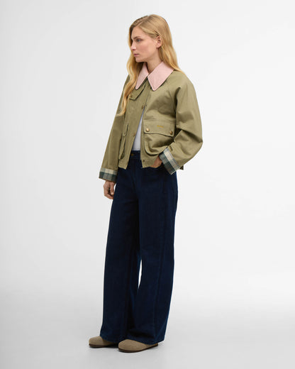 Barbour Cropped Beadnell Womens Casual Jacket - Bleached Olive/Ancient/Gardenia | CHO | Designer Womens Jackets