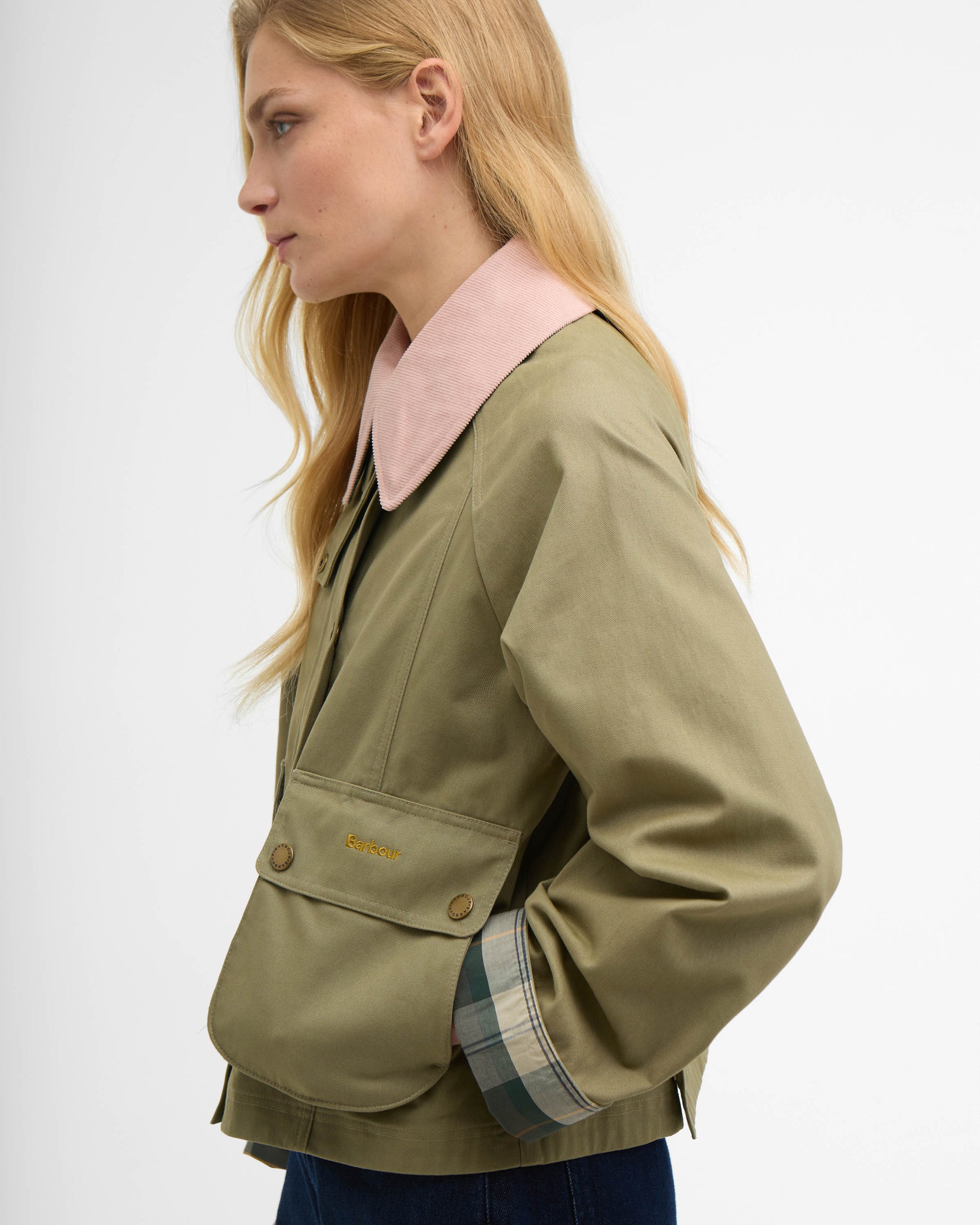 Barbour Cropped Beadnell Womens Casual Jacket - Bleached Olive/Ancient/Gardenia | CHO | Designer Womens Jackets