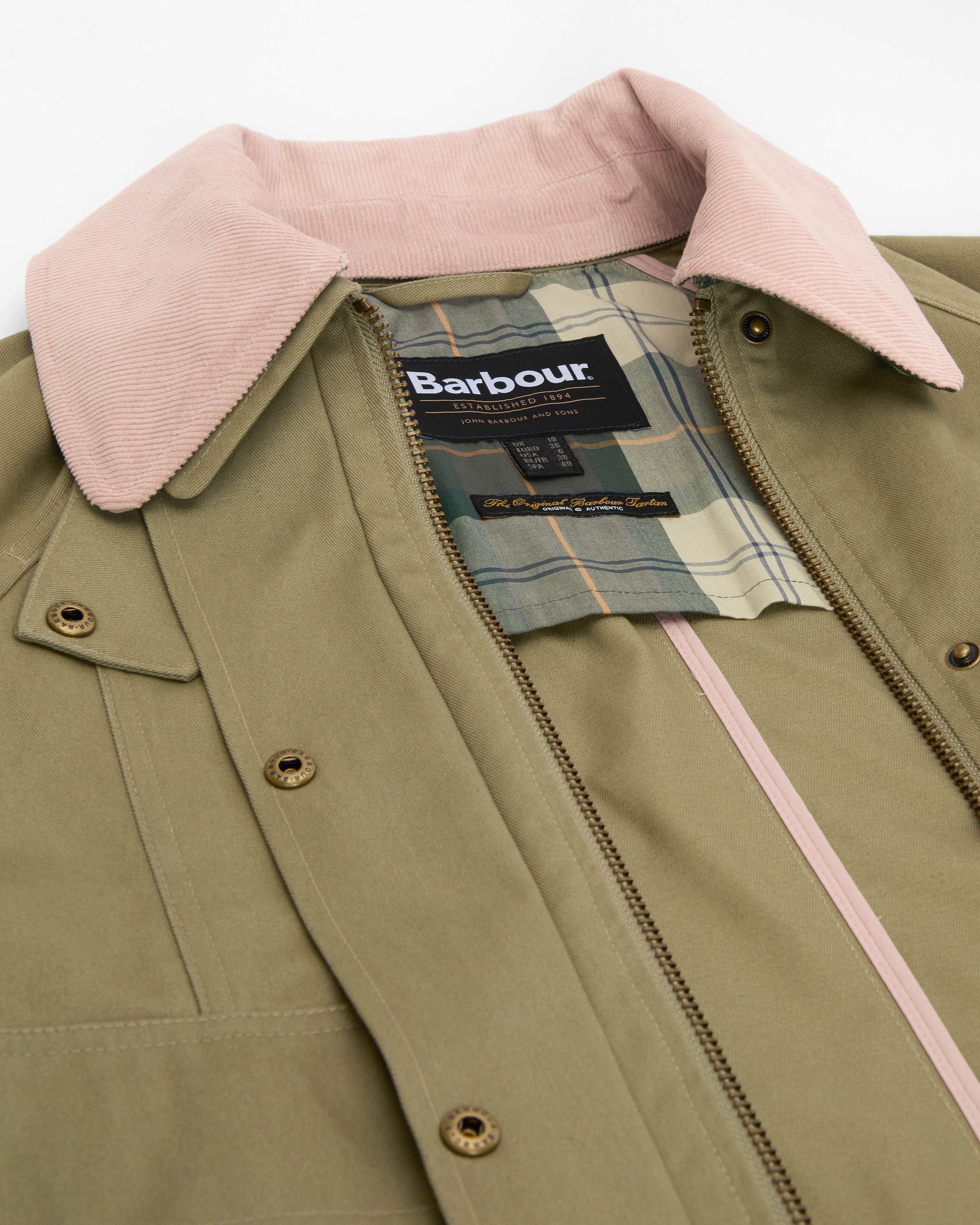 Barbour Cropped Beadnell Womens Casual Jacket - Bleached Olive/Ancient/Gardenia | CHO | Designer Womens Jackets
