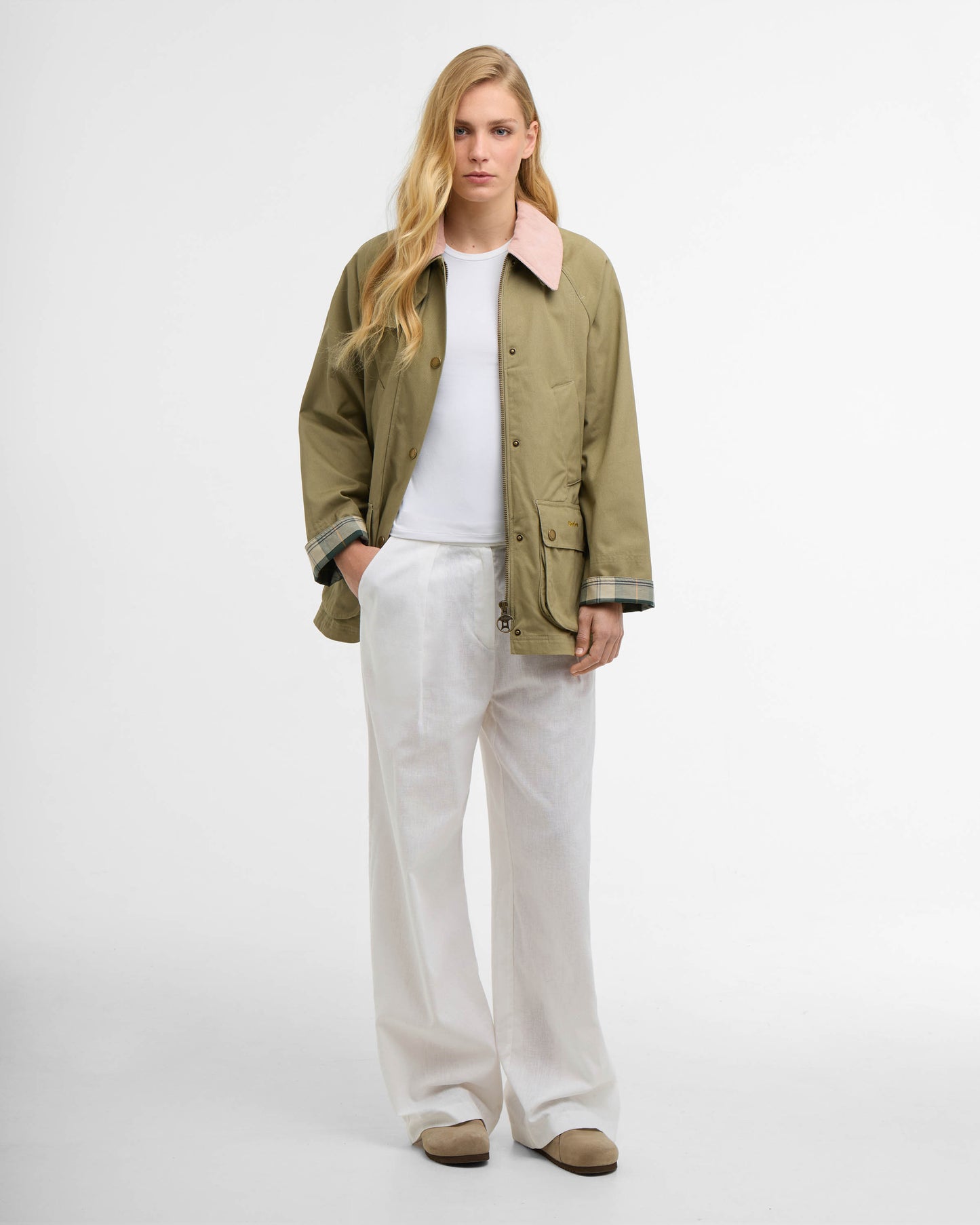 Barbour Modern Beadnell Womens Casual Jacket - Bleached Olive/Ancient/Gardenia | CHO | Designer Womens Jackets