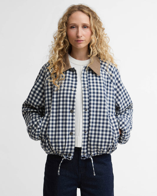 Barbour Ovingham Womens Casual Jacket - Gingham Navy/ Neutral