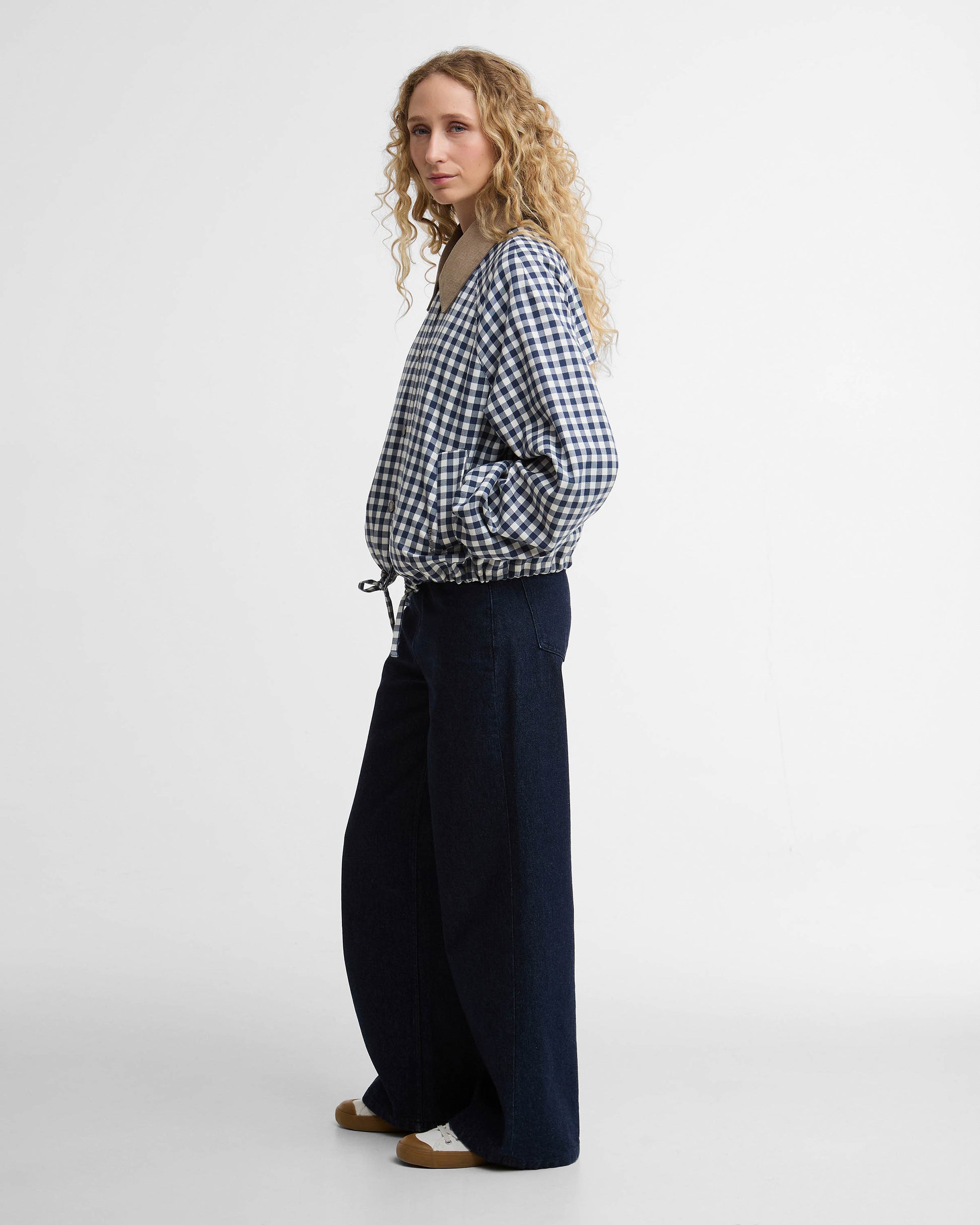 Barbour Ovingham Womens Casual Jacket - Gingham Navy/ Neutral | CHO | Designer Womens Jackets