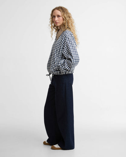 Barbour Ovingham Womens Casual Jacket - Gingham Navy/ Neutral | CHO | Designer Womens Jackets