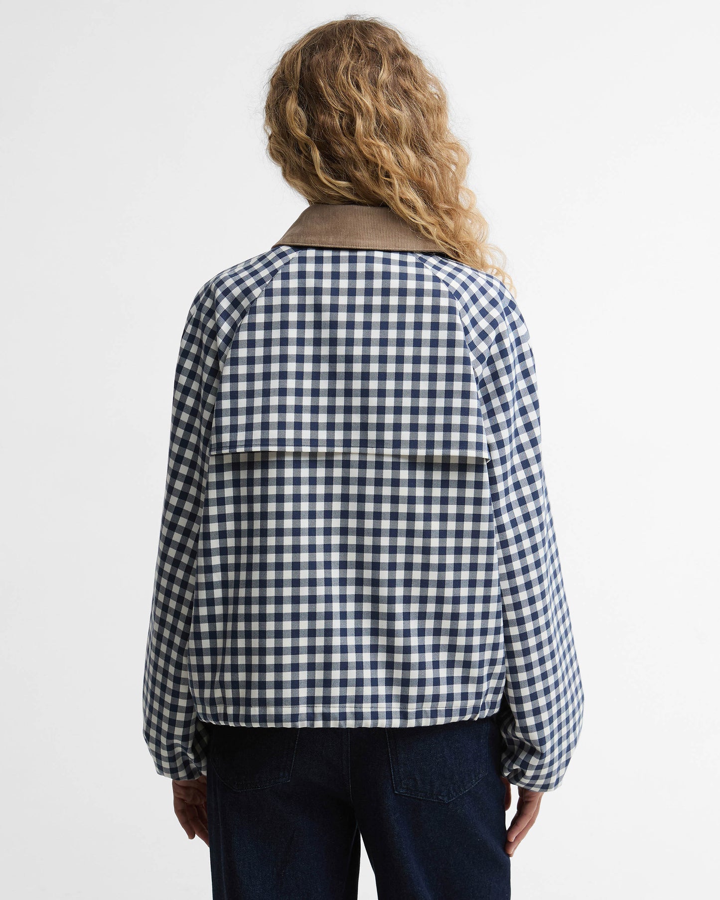 Barbour Ovingham Womens Casual Jacket - Gingham Navy/ Neutral | CHO | Designer Womens Jackets