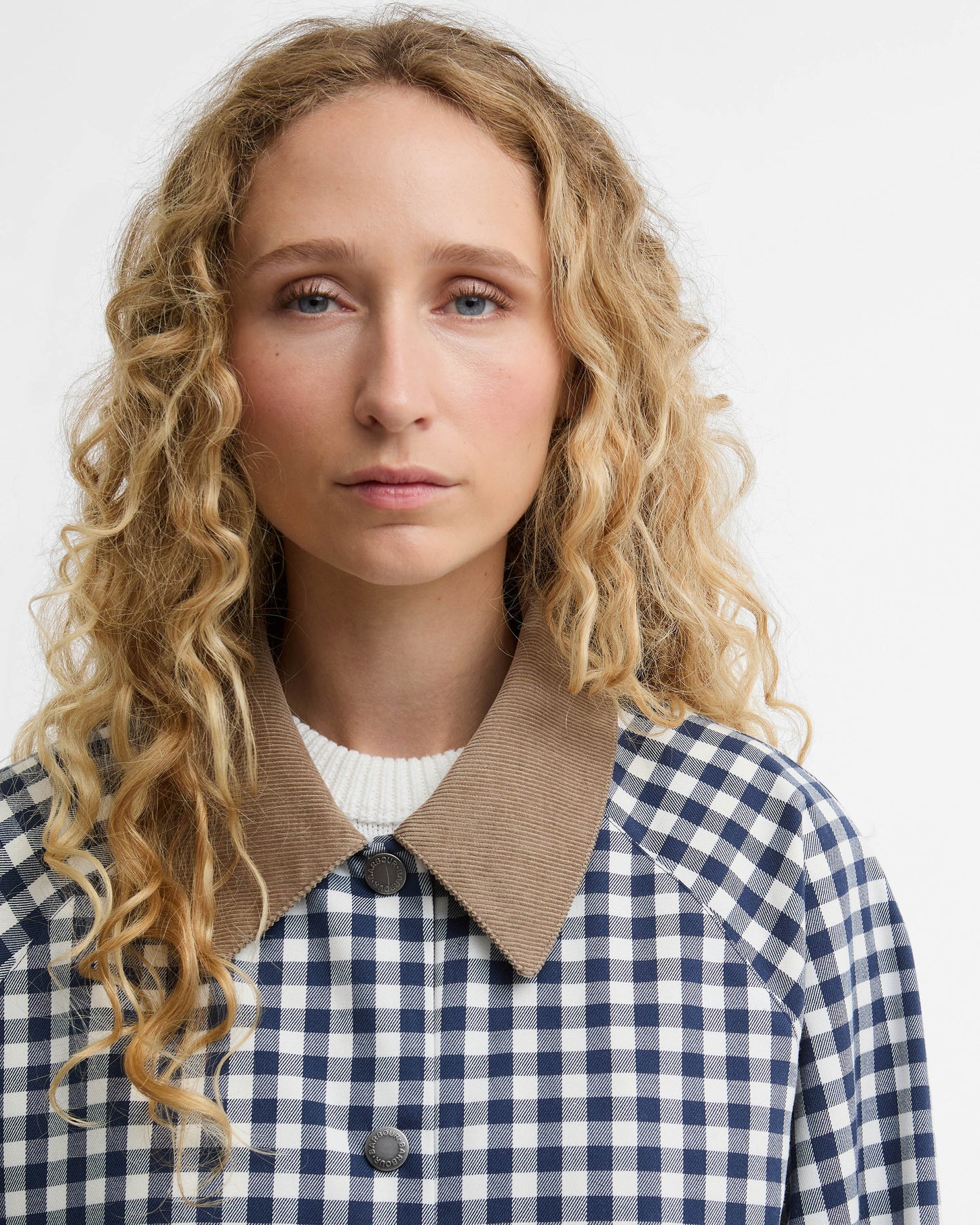 Barbour Ovingham Womens Casual Jacket - Gingham Navy/ Neutral | CHO | Designer Womens Jackets