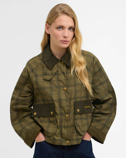 Barbour Tartan Cropped Beadnell Womens Casual Jacket - Dusky Green Tartan/Highland | CHO | Designer Womens Jackets