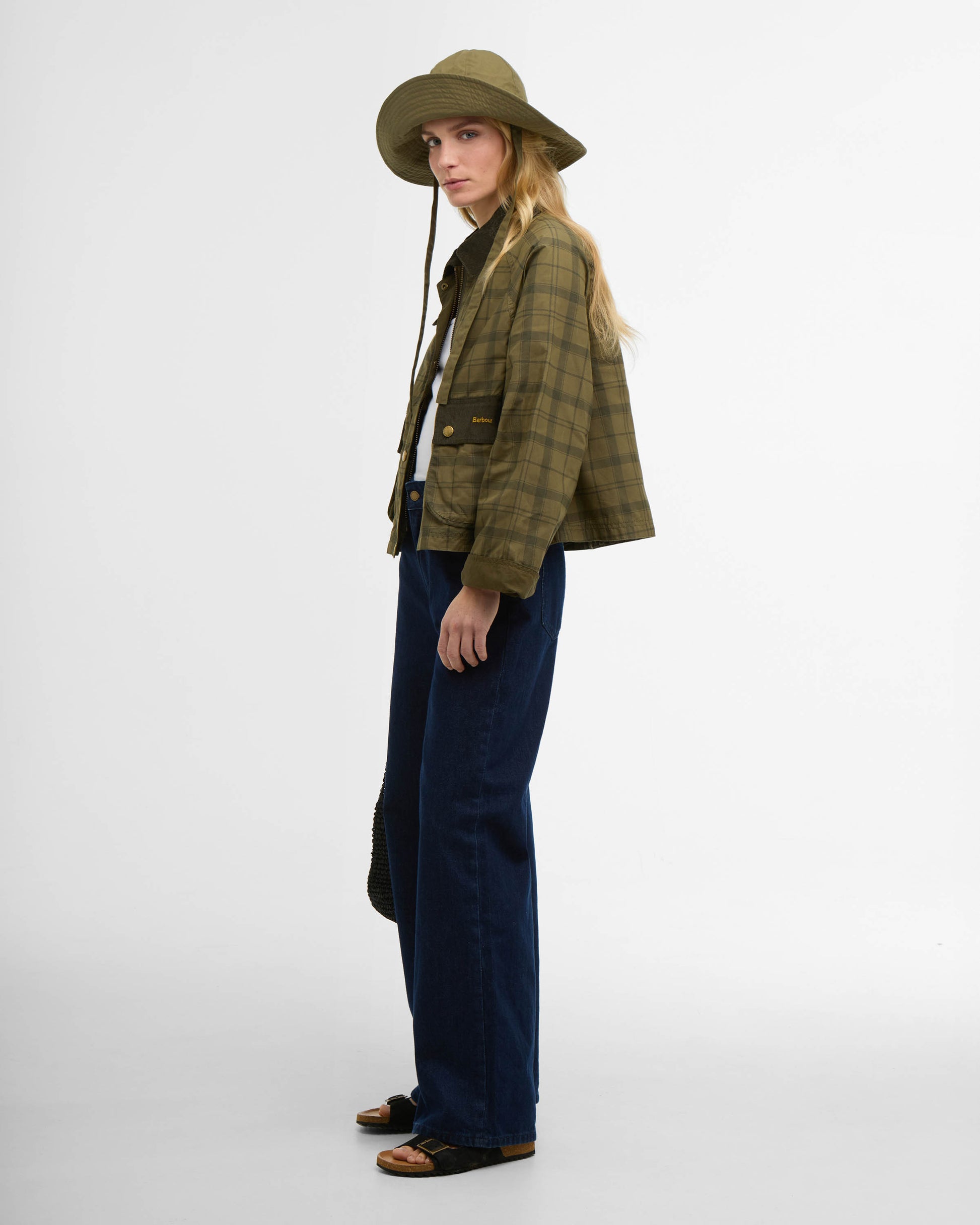 Barbour Tartan Cropped Beadnell Womens Casual Jacket - Dusky Green Tartan/Highland | CHO | Designer Womens Jackets