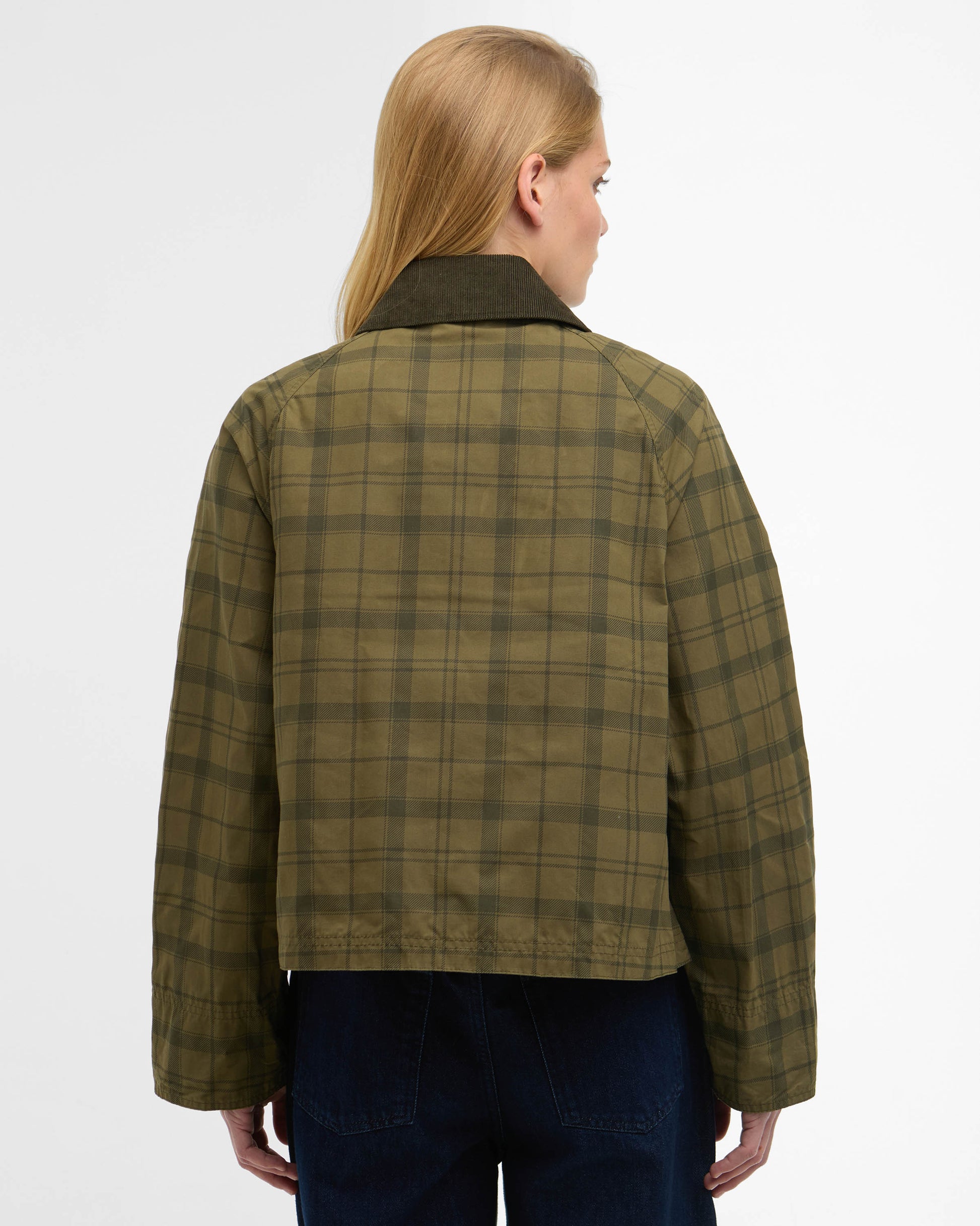 Barbour Tartan Cropped Beadnell Womens Casual Jacket - Dusky Green Tartan/Highland | CHO | Designer Womens Jackets