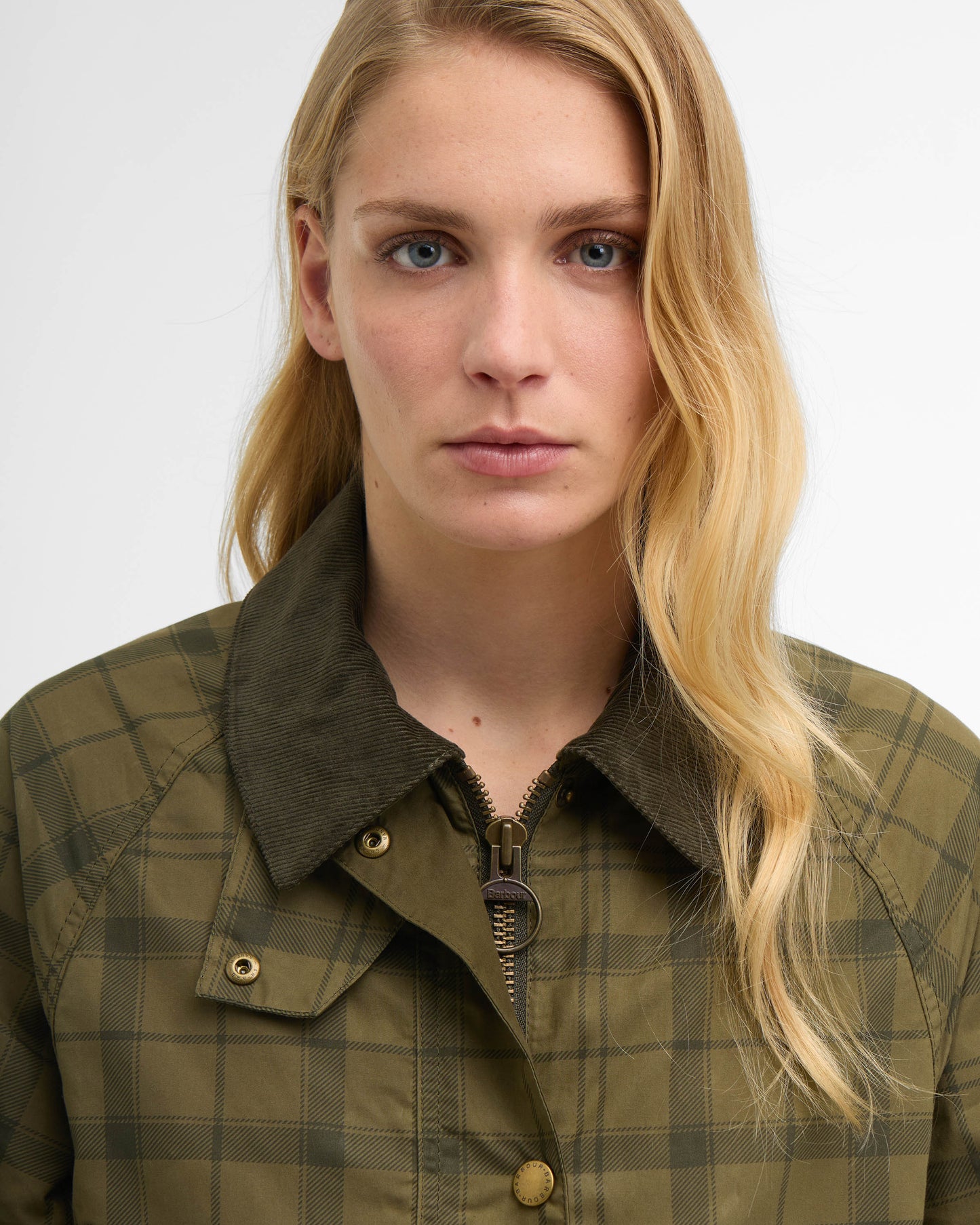 Barbour Tartan Cropped Beadnell Womens Casual Jacket - Dusky Green Tartan/Highland | CHO | Designer Womens Jackets