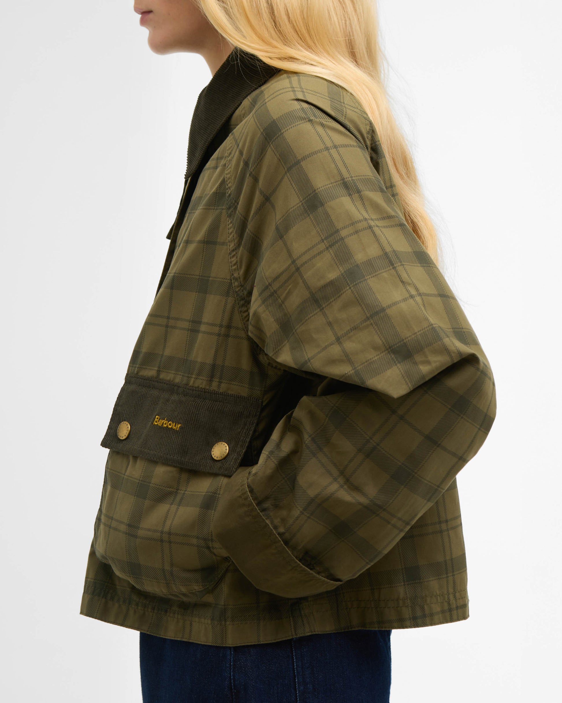 Barbour Tartan Cropped Beadnell Womens Casual Jacket - Dusky Green Tartan/Highland | CHO | Designer Womens Jackets