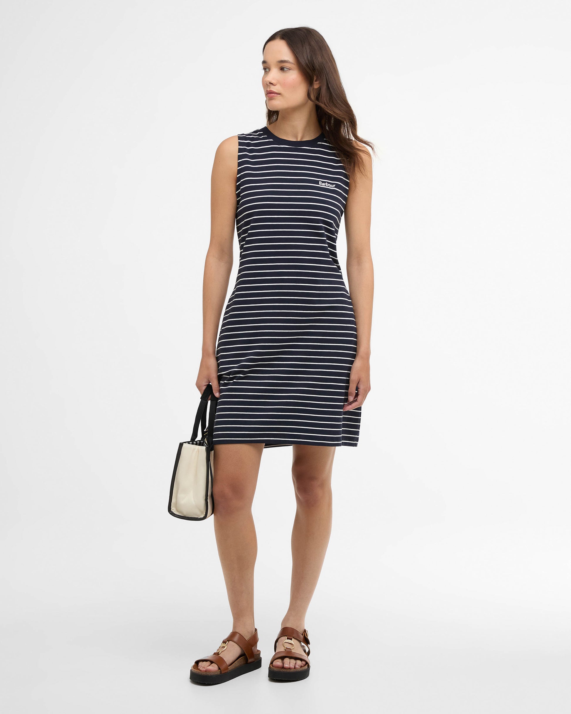 Barbour Hartland Womens Mini Dress - Navy/Cloud Stripe | CHO | Designer Womens Mini Dresses