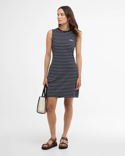 Barbour Hartland Womens Mini Dress - Navy/Cloud Stripe | CHO | Designer Womens Mini Dresses