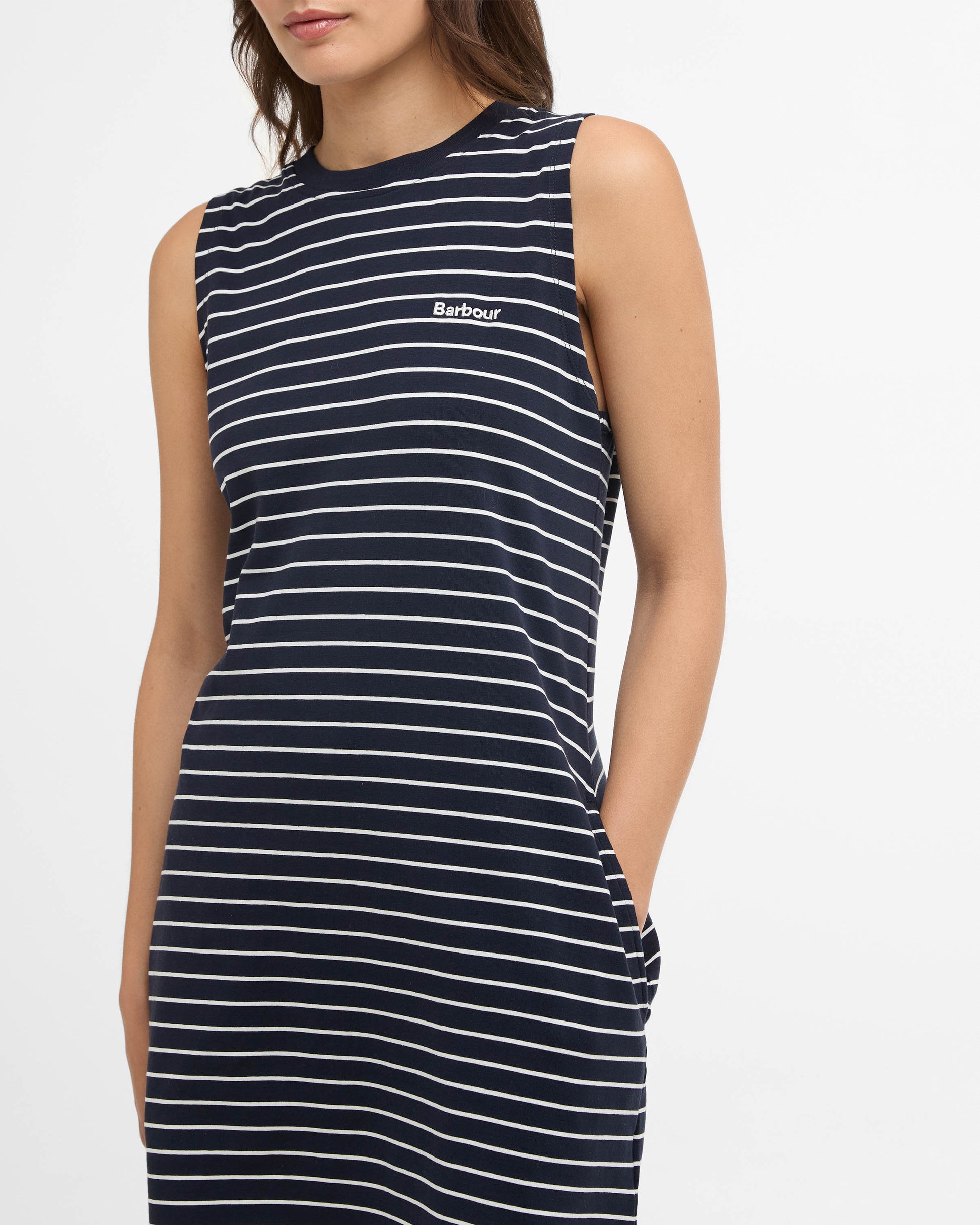 Barbour Hartland Womens Mini Dress - Navy/Cloud Stripe | CHO | Designer Womens Mini Dresses