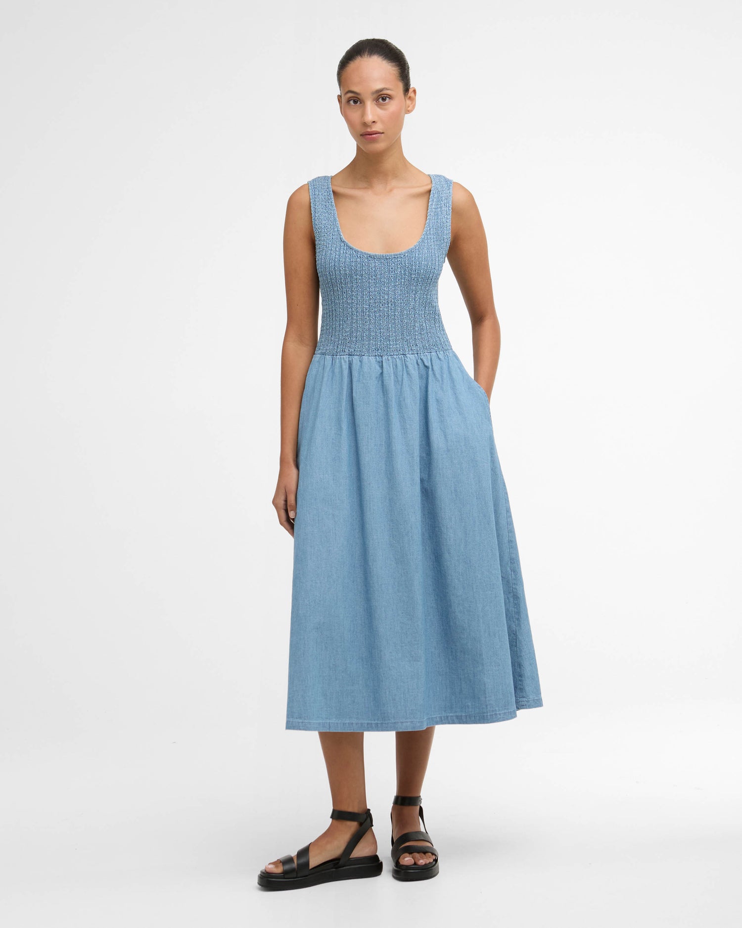 Barbour Josie Womens Midi Dress - Chambray | CHO | Designer Womens Midi Dresses