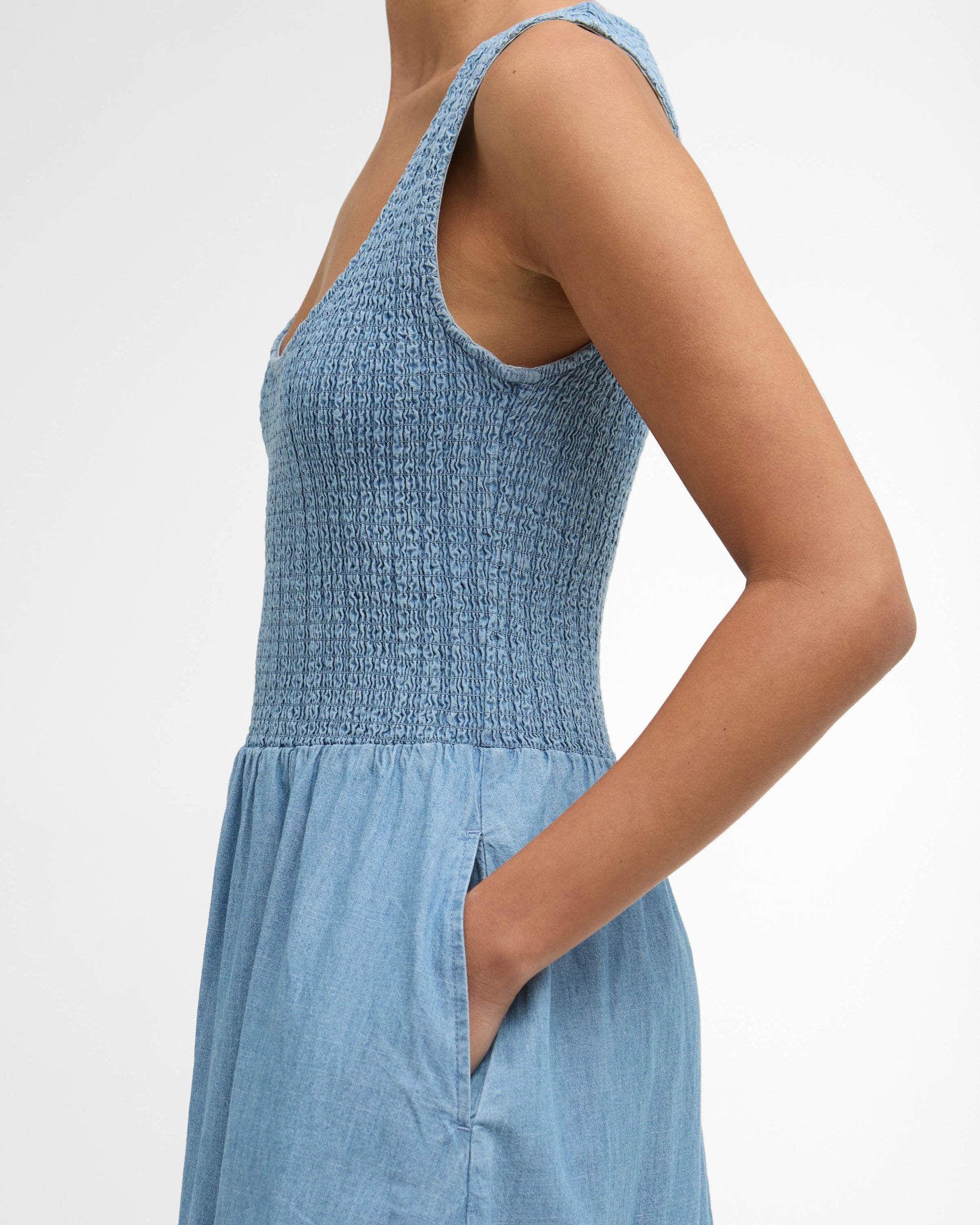Barbour Josie Womens Midi Dress - Chambray | CHO | Designer Womens Midi Dresses
