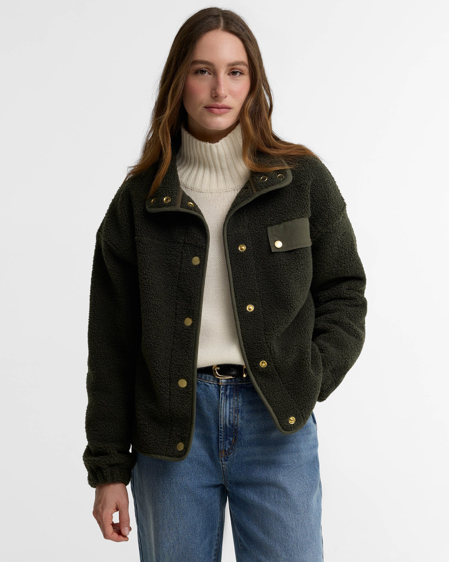 Barbour Mabel Womens Button Up Fleece - Olive | CHO | Designer Womens Fleece Jackets