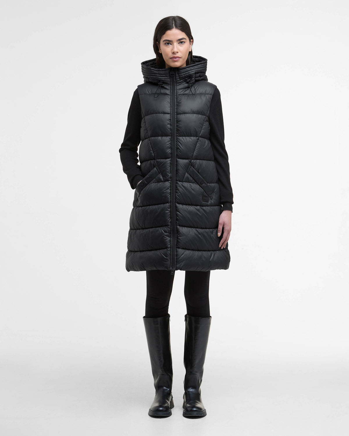Barbour International Cecilla Womens Puffer Gilet - Black - CHO - Designer Womens Gilets