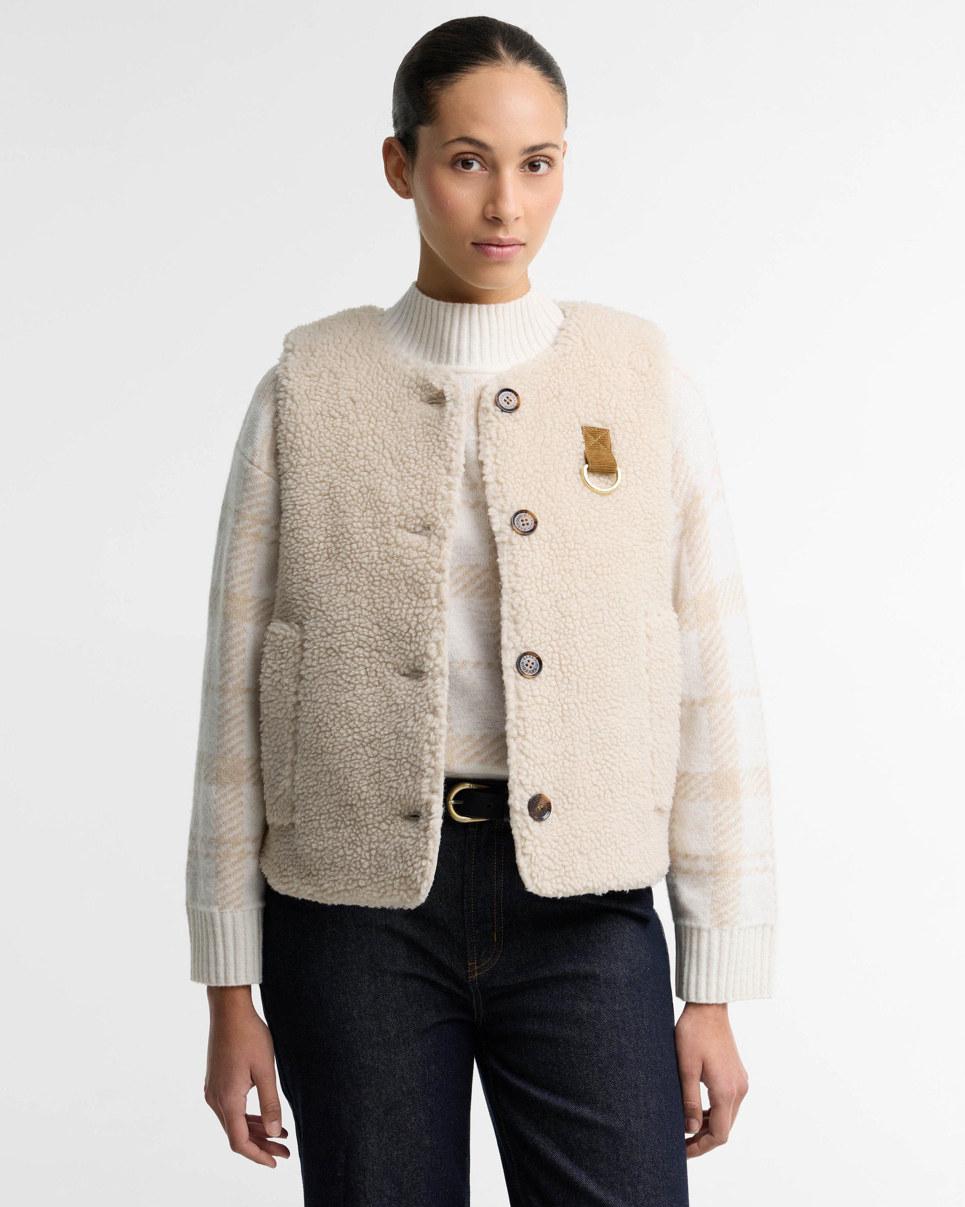 Barbour Bowes Womens Fleece Gilet - Ecru | CHO | Designer Womens Fleece Gilets