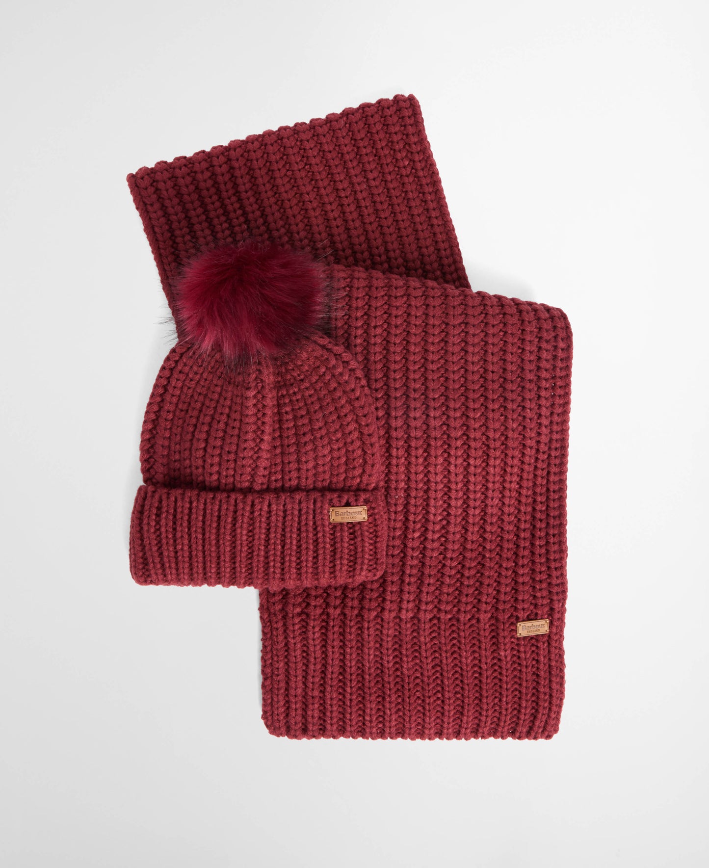 Barbour Saltburn Beanie & Scarf Gift Set - Cranberry