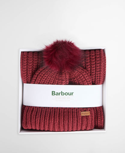 Barbour Saltburn Beanie & Scarf Gift Set - Cranberry