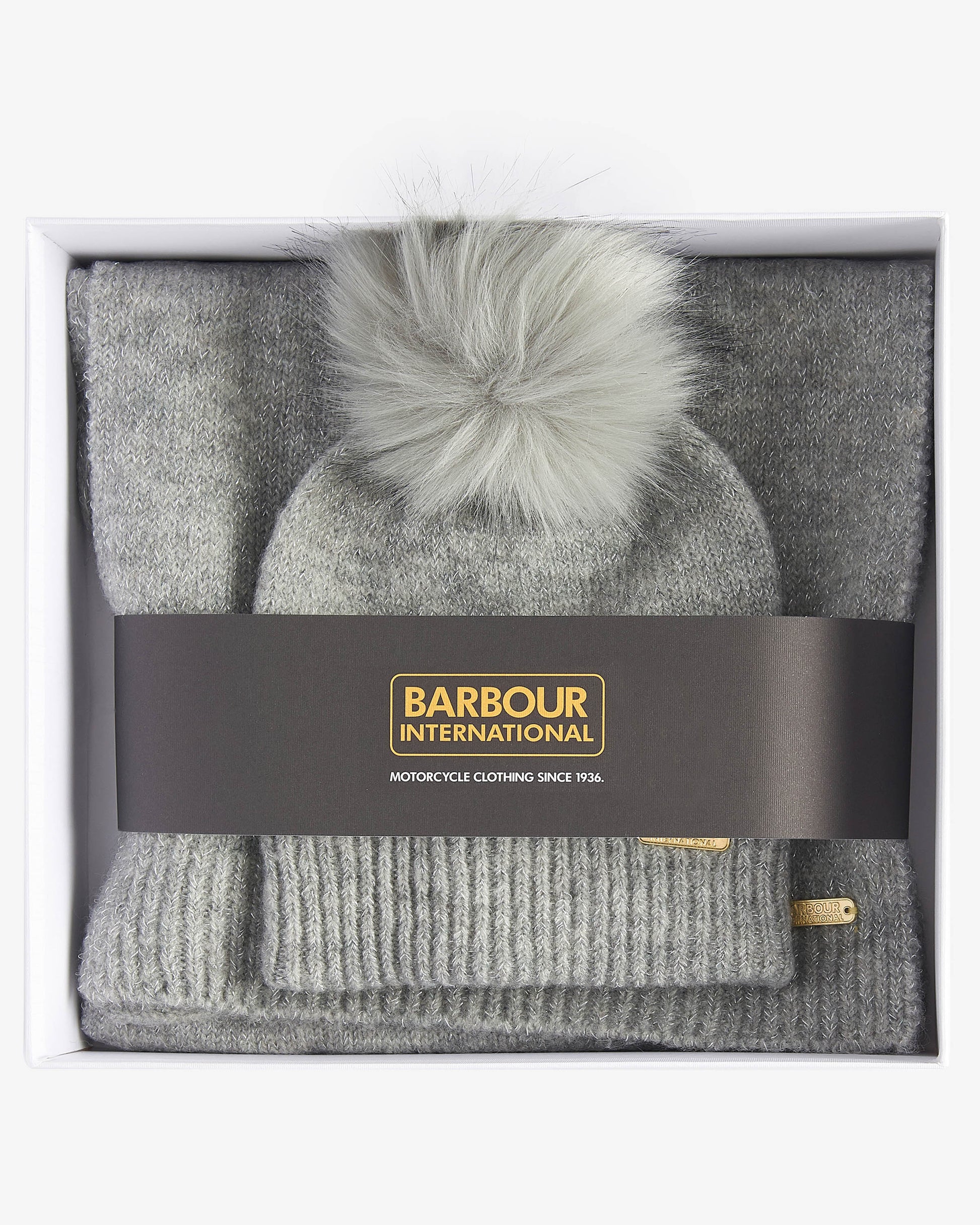 Barbour International Sparkle Womens Beanie/Scarf - Grey Marl | CHO | Designer Womens Beanies