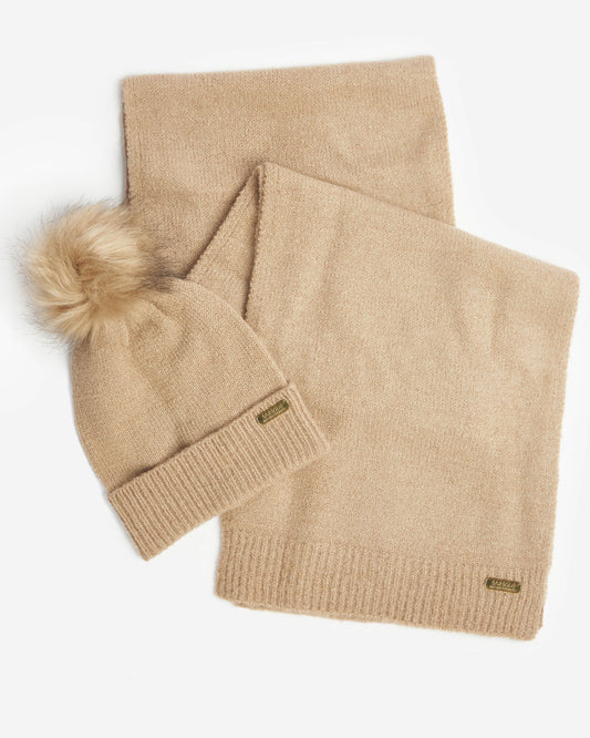Barbour International Sparkle Womens Beanie/Scarf - Oat