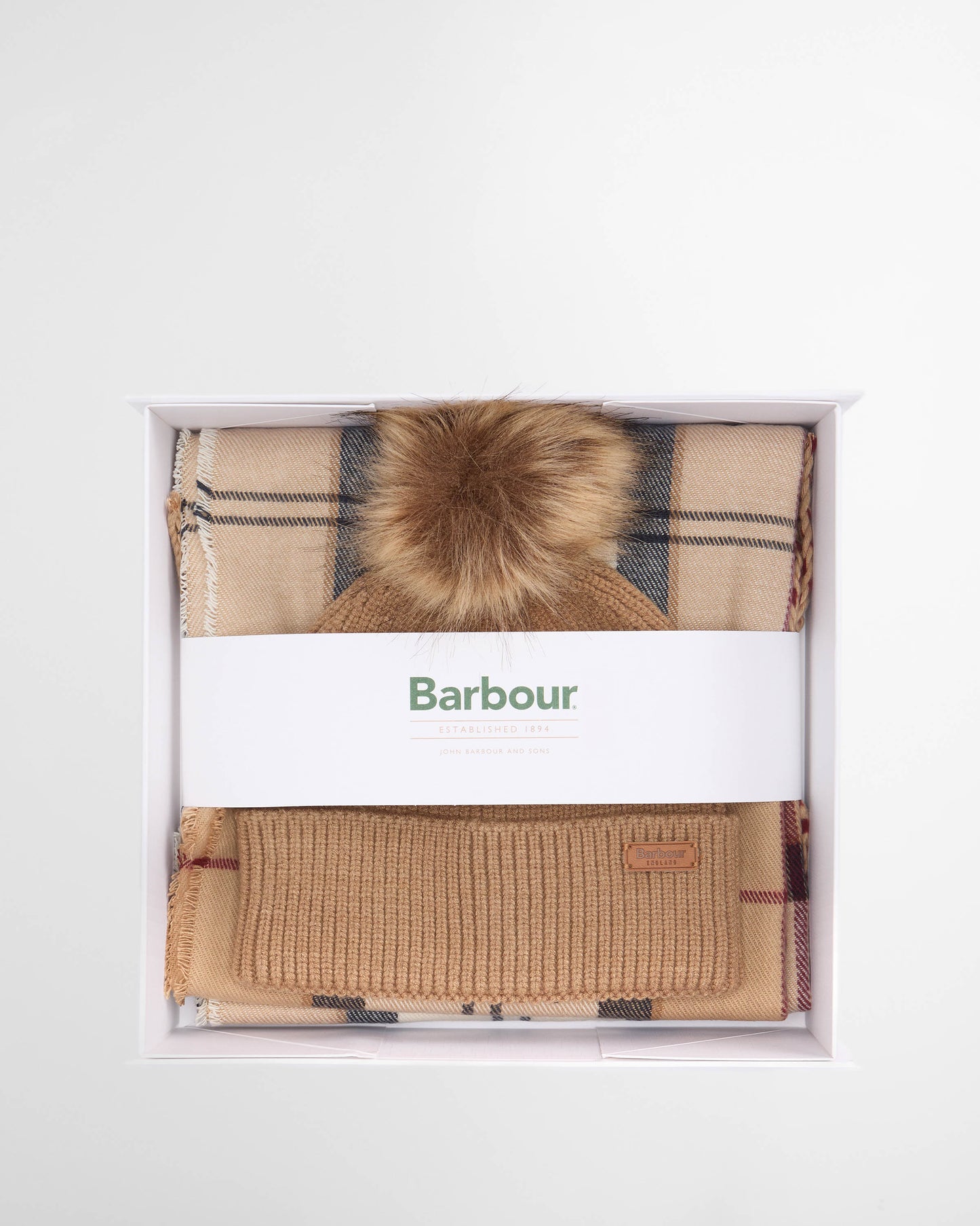 Barbour Dover Beanie & Hailes Scarf Gift Set - Hessian Tartan
