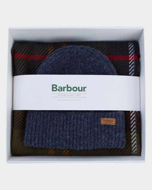 Barbour Womens Pendle Beanie & Blair Scarf Gift Set - Classic Tartan