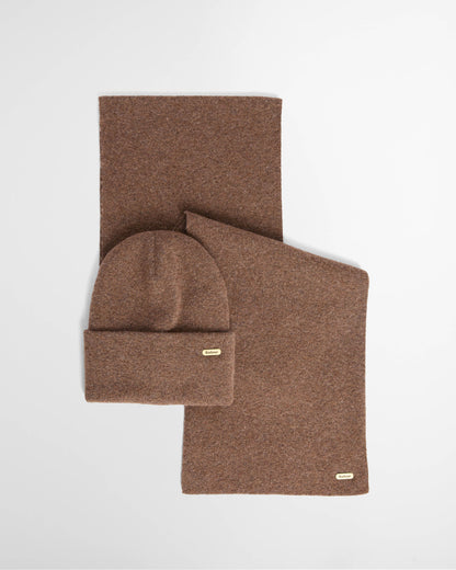 Barbour Winona Womens Beanie & Scarf Gift Set - Mocha | CHO | Designer Womens Accessory Gift Sets