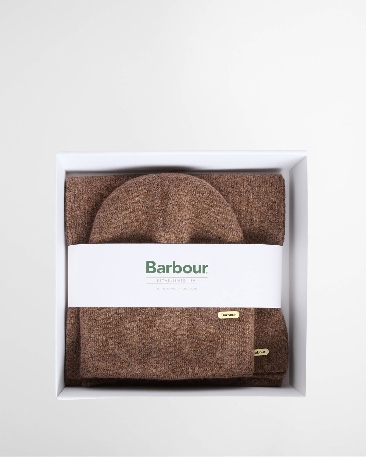 Barbour Winona Womens Beanie & Scarf Gift Set - Mocha | CHO | Designer Womens Accessory Gift Sets