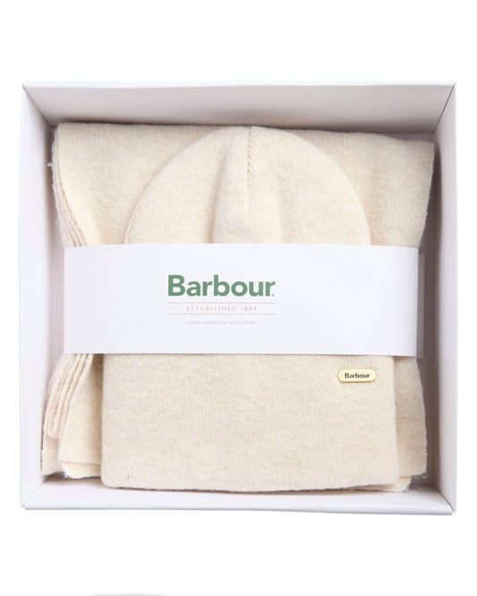 Barbour Winona Womens Beanie & Scarf Gift Set - Eggshell