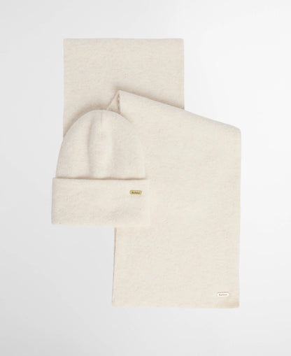 Barbour Winona Womens Beanie & Scarf Gift Set - Eggshell | CHO | Designer Womens Accessory Gift Sets