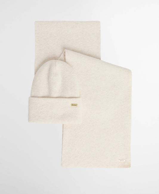 Barbour Winona Womens Beanie & Scarf Gift Set - Eggshell | CHO | Designer Womens Accessory Gift Sets