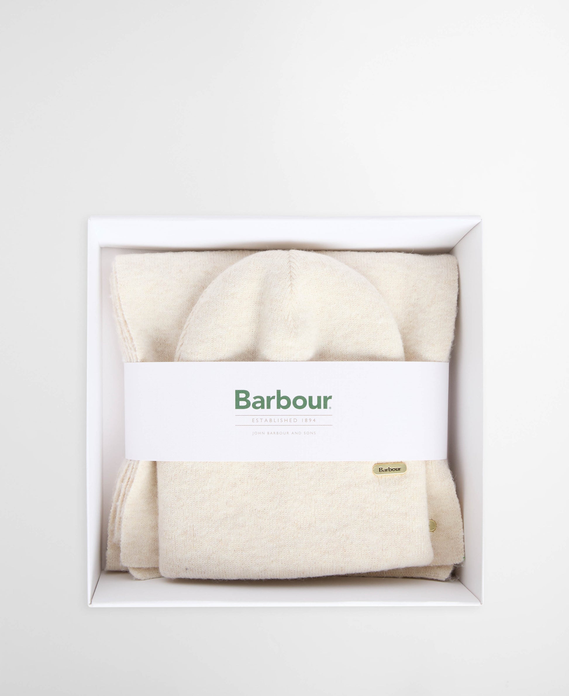Barbour Winona Womens Beanie & Scarf Gift Set - Eggshell | CHO | Designer Womens Accessory Gift Sets