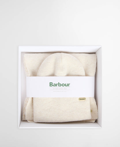 Barbour Winona Womens Beanie & Scarf Gift Set - Eggshell | CHO | Designer Womens Accessory Gift Sets