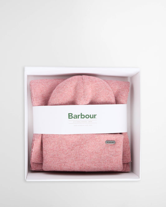 Barbour Winona Womens Beanie & Scarf Gift Set - Pink | CHO | Designer Womens Accessory Gift Sets