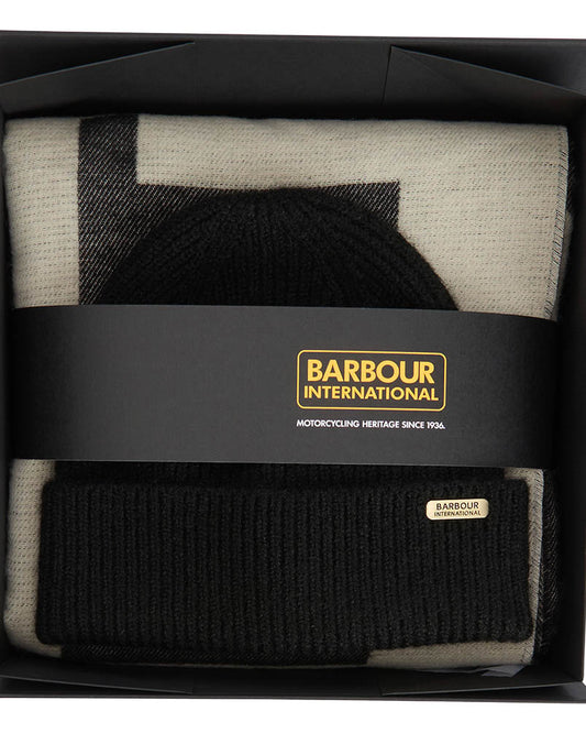 Barbour International Womens Pendle Beanie & Milla Scarf Gift Set - Black/Jasmine