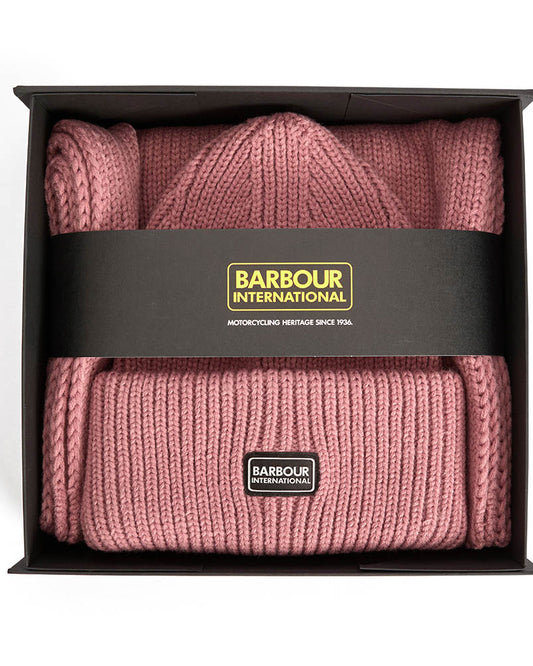 Barbour International Womens Juliana Beanie & Scarf Gift Set - Raspberry