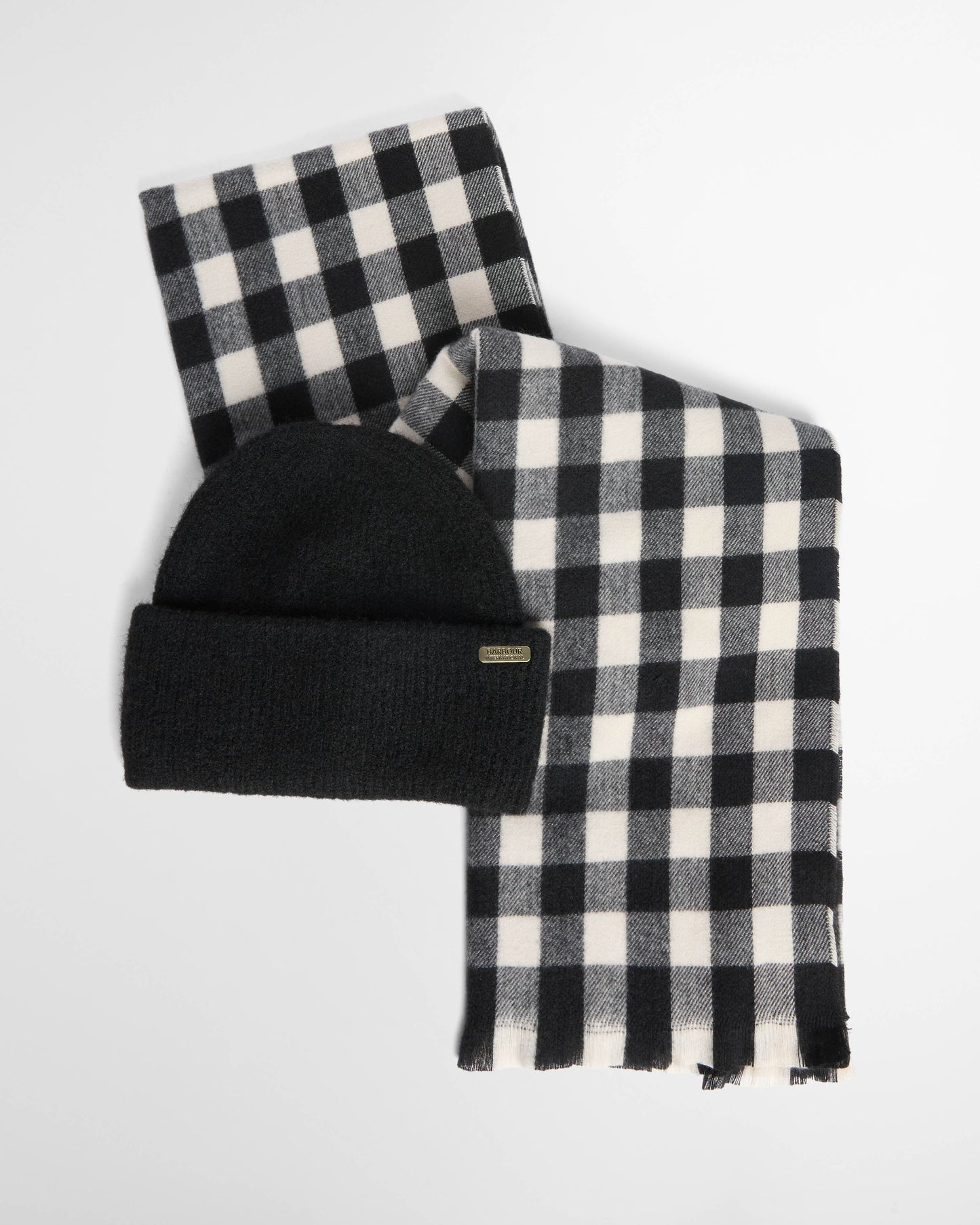 Barbour International Kemora Womens Beanie & Scarf Gift Set - Black/Moonbeam