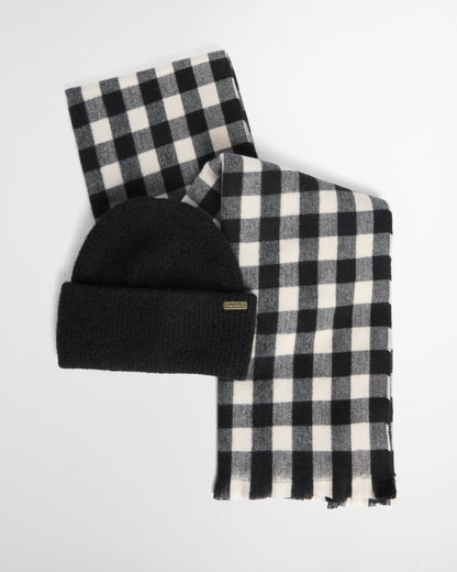 Barbour International Kemora Womens Beanie & Scarf Gift Set - Black/Moonbeam