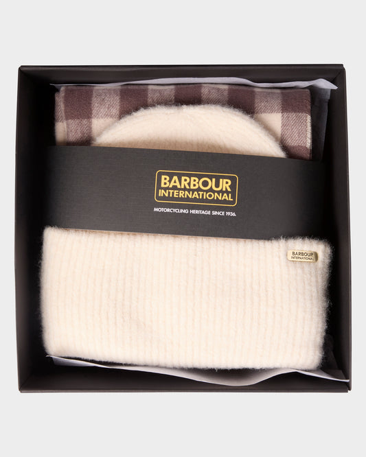 Barbour International Kemora Womens Beanie & Scarf Gift Set - Moonbeam/Truffle