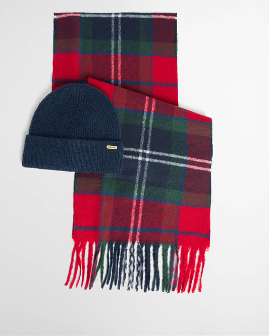 Barbour Olivia Womens Beanie & Scarf Gift Set - Red Spruce | CHO | Designer Womens Accessory Gift Sets