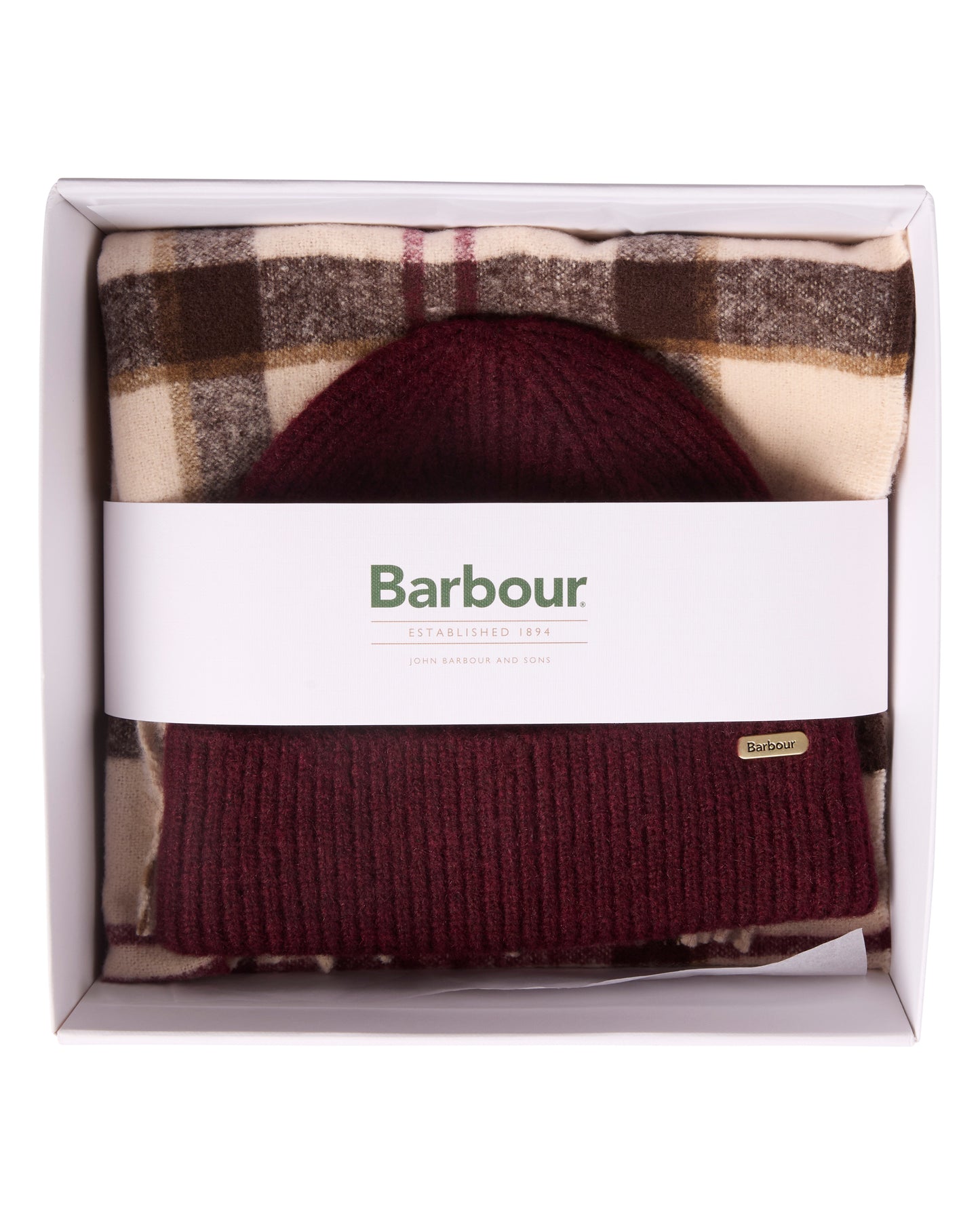 Barbour Olivia Womens Beanie & Scarf Gift Set - Light Muted Tartan | CHO | Designer Womens Accessory Gift Sets