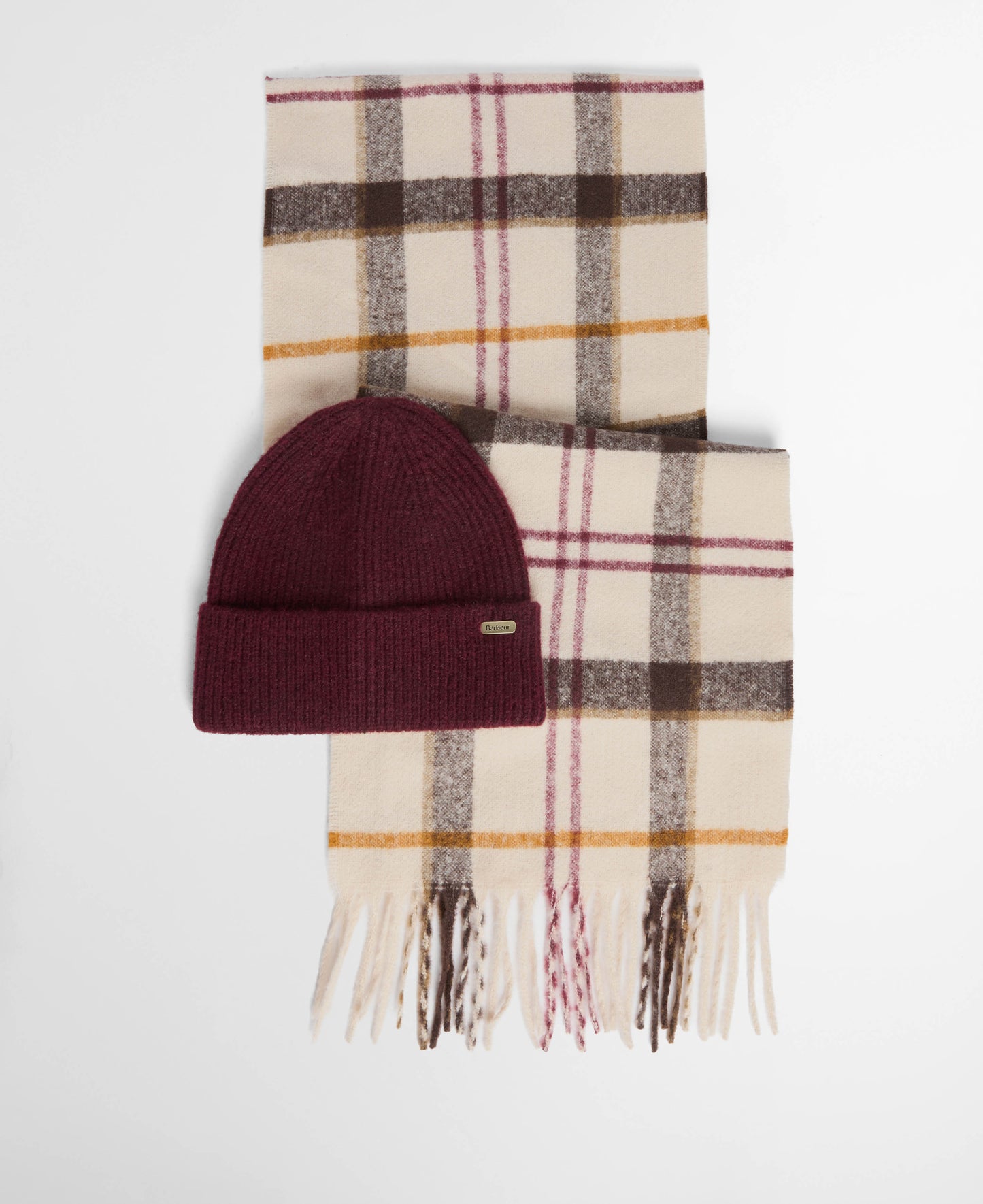 Barbour Olivia Womens Beanie & Scarf Gift Set - Light Muted Tartan | CHO | Designer Womens Accessory Gift Sets