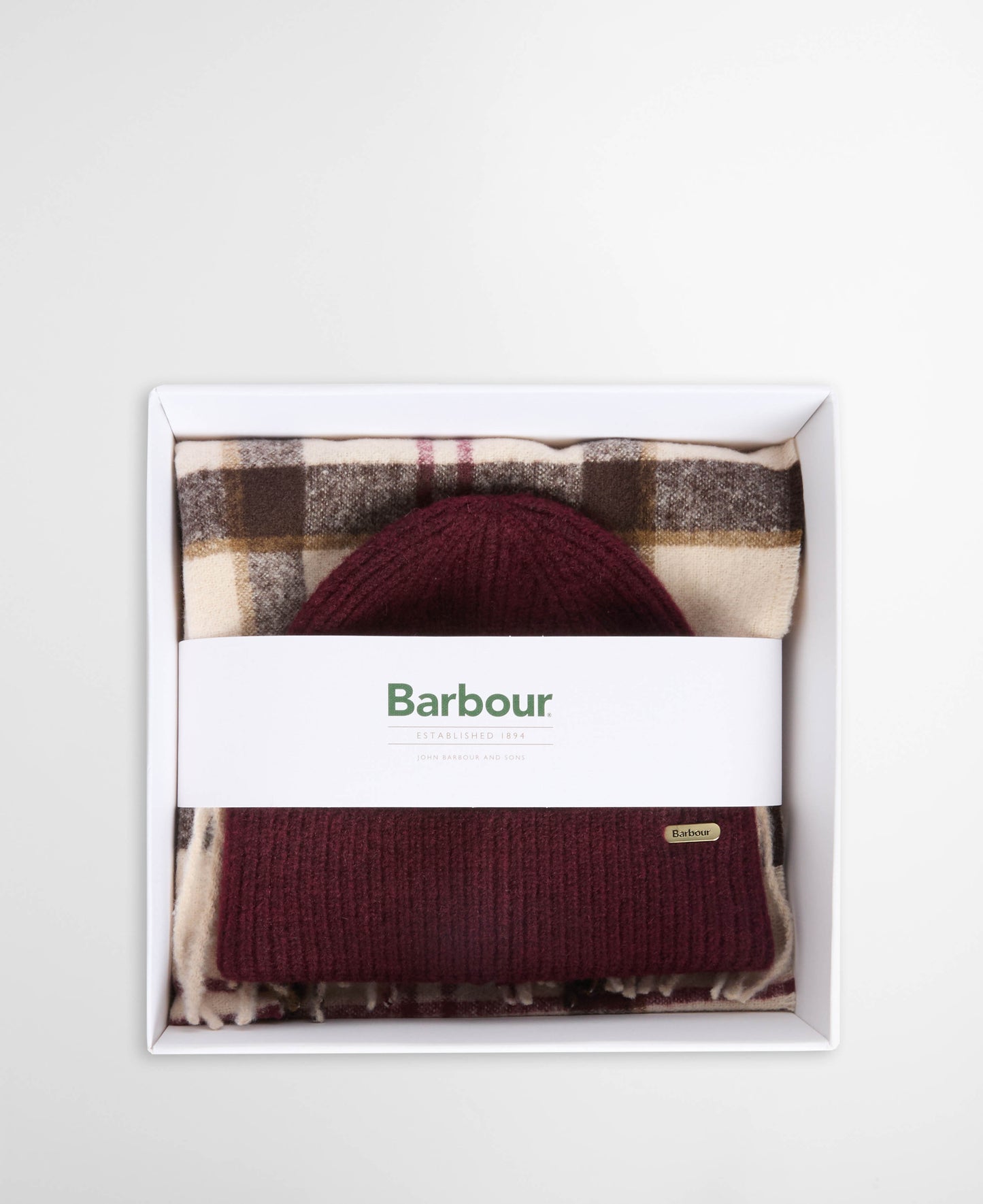 Barbour Olivia Womens Beanie & Scarf Gift Set - Light Muted Tartan | CHO | Designer Womens Accessory Gift Sets
