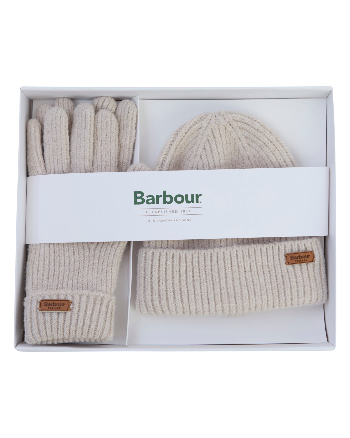 Barbour Pendle Womens Beanie & Gloves Gift Set - Eggshell