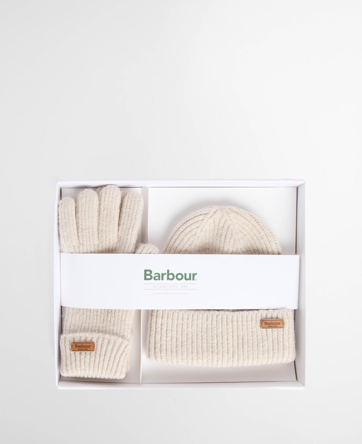 Barbour Pendle Womens Beanie & Gloves Gift Set - Eggshell | CHO | Designer Womens Accessory Gift Sets
