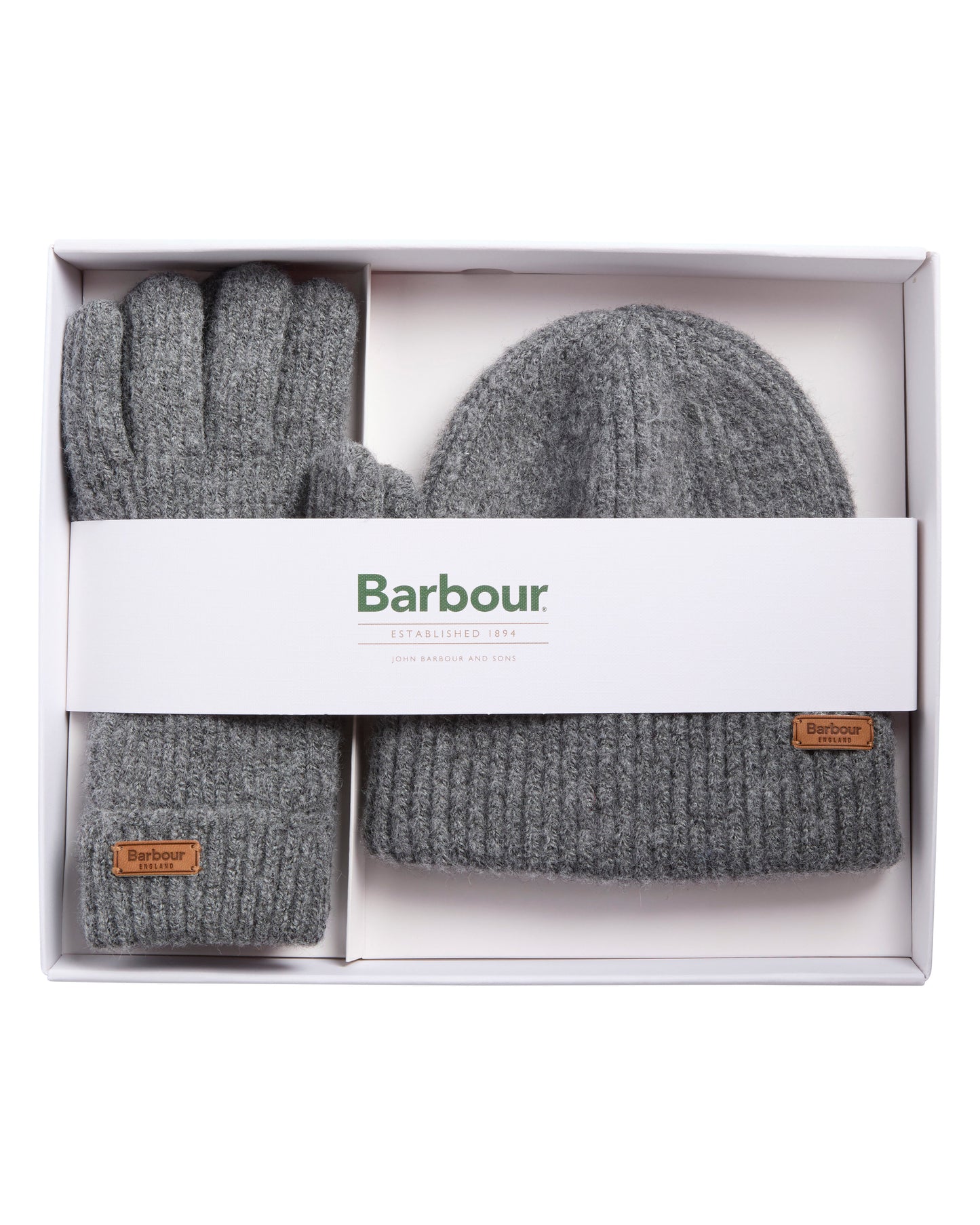 Barbour Pendle Womens Beanie & Gloves Gift Set - Mid Grey